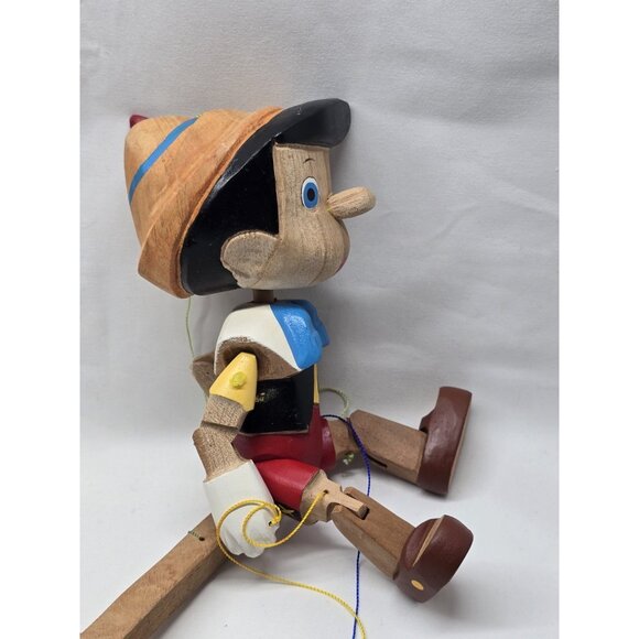 Pinocchio wooden doll Hand Carved and Painted With Puppet Strings 7" Tall-Signed - Picture 13 of 15